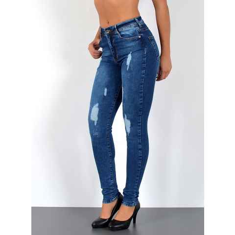 ESRA Skinny-fit-Jeans S600 Damen Skinny Fit Jeans Hose High Waist, bis Übergröße / Plussize, Enge Jeans Hohe Leibhöhe bis Große Größe, Enge Röhrenjeans, Schmale Jeans, Hoch Bund, Stretch, hohe Bundhöhe, Skinny Jeans Hose bis zur Taille, Damen Jeans Hose Destroyed, Destroyed Jeanhose mit Risse