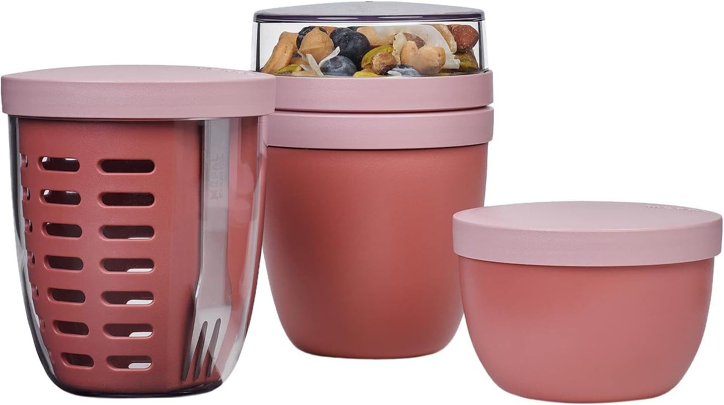 Mepal Lunchbox Lunchpot, Fruitpot und Snackpot im Ellipse Trio-Set, spülmaschinengeeignet, ideal für unterwegs, Vivid Mauve