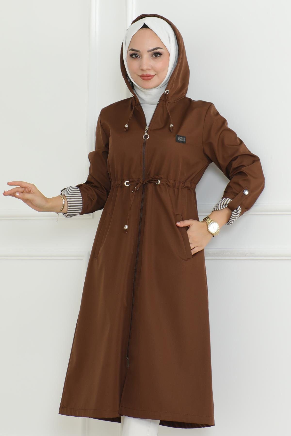 MODAMİHRAM Trenchcoat Kapuzen-Zipper-Trenchcoat Beige 19205 günstig online kaufen