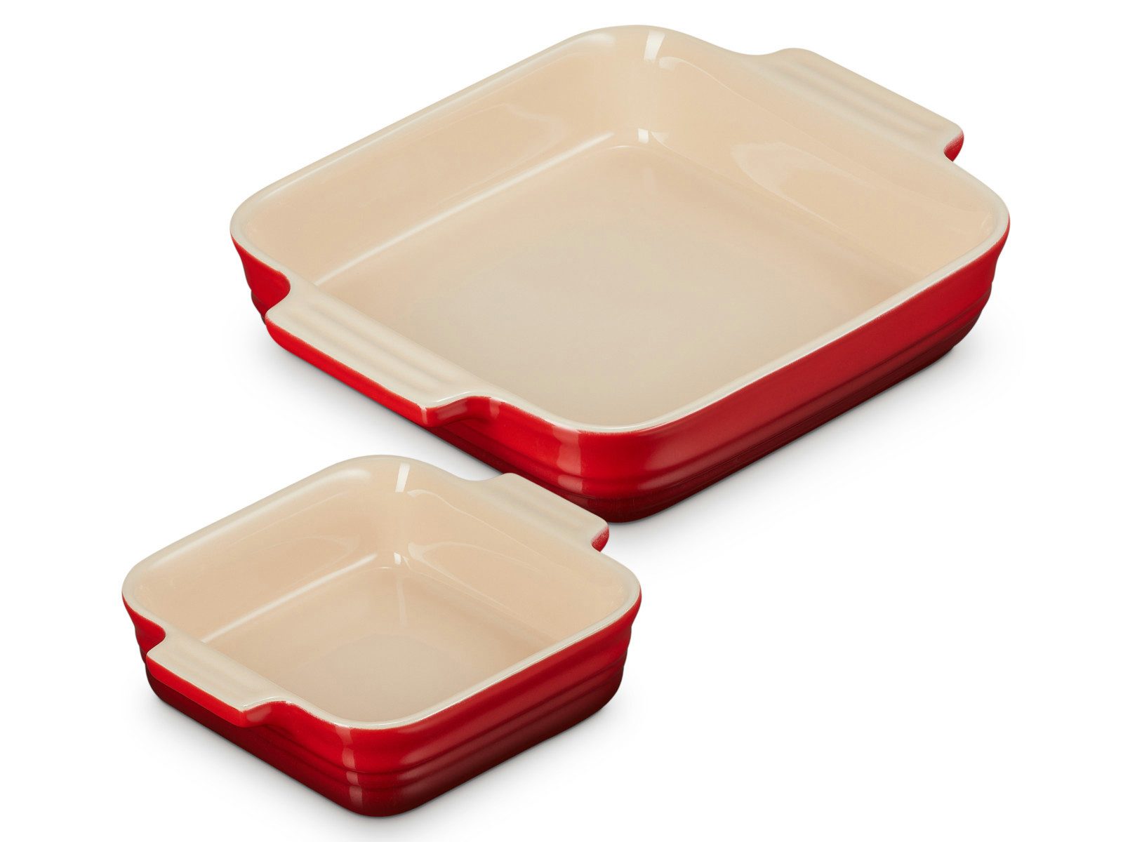 LE CREUSET Backform Auflaufform Klassik quadratisch kirschrot 14/23cm Set 2tlg