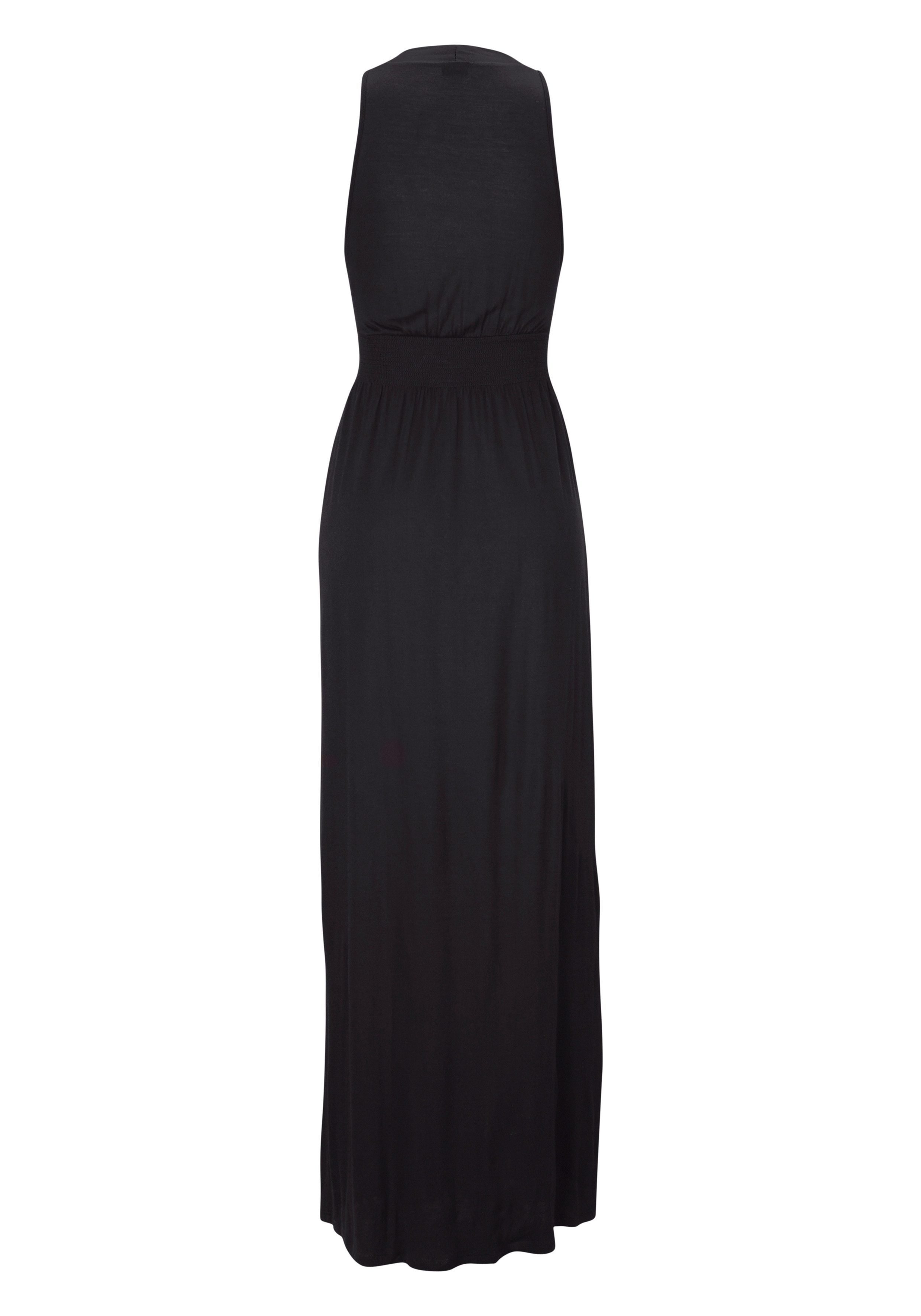 LASCANA Maxikleid mit verstellbarem Ausschnitt und gesmokter Taille, Jerseykleid Sommerkleid, Strandkleid, Viskosekleid, Basic