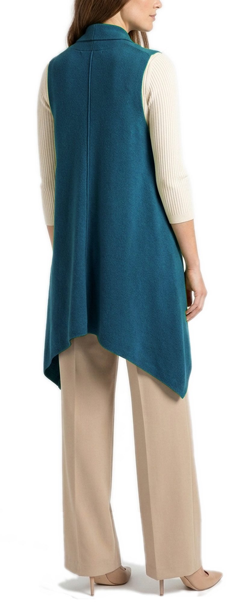dy_mode Longweste Damen Strickweste lang Elegante Weste für die Übergangszeit in Unifarbe, ohne Verschluss, mit Vordertaschen