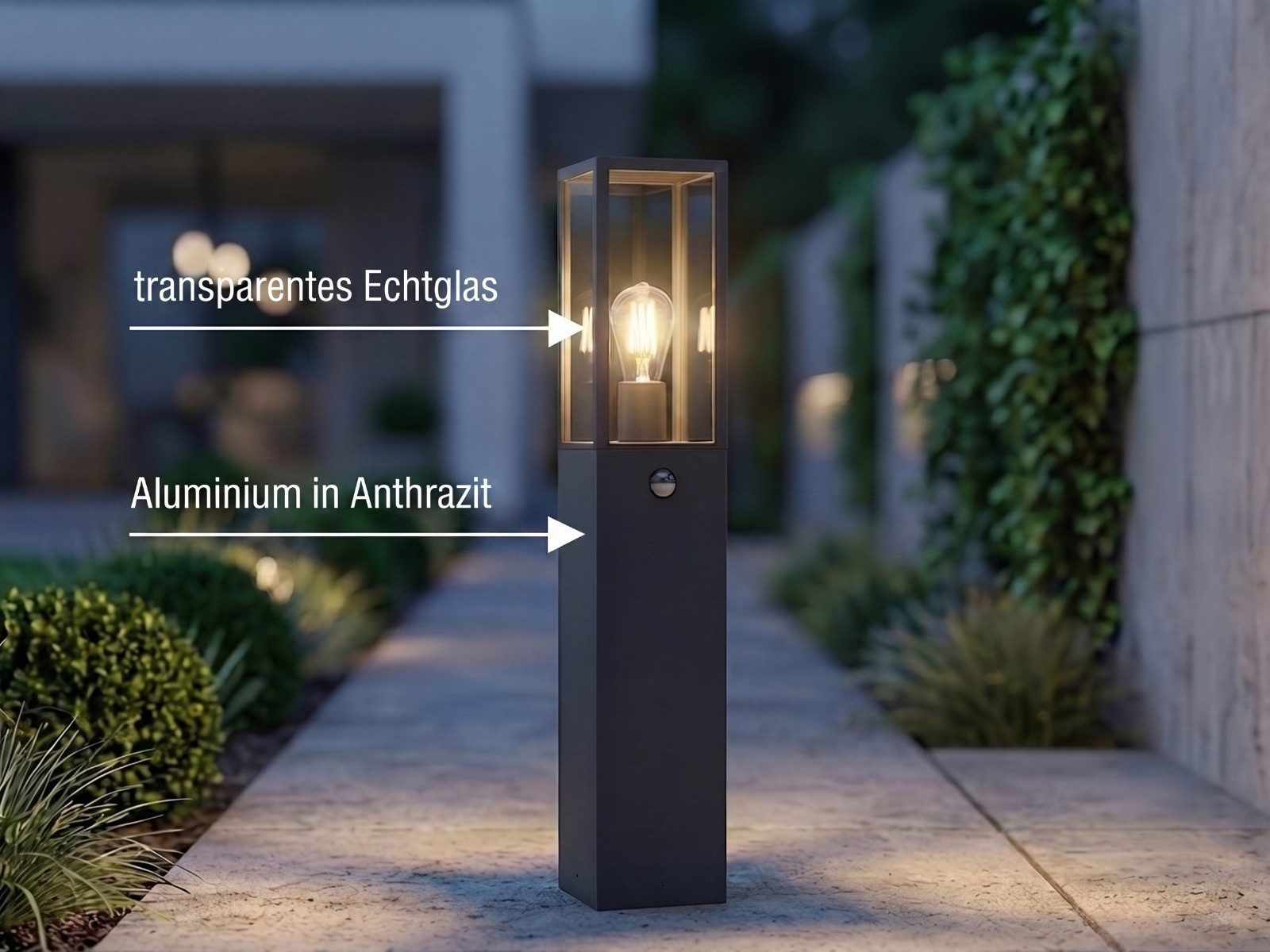 TRIO Leuchten LED Pollerleuchte mit Bewegungsmelder, Anthrazit Höhe 80cm, Bewegungssensor, LED wechselbar, Warmweiß, Garten-Laterne zur Wegbeleuchtung, Außen Gartenlampe inkl. E27 LED