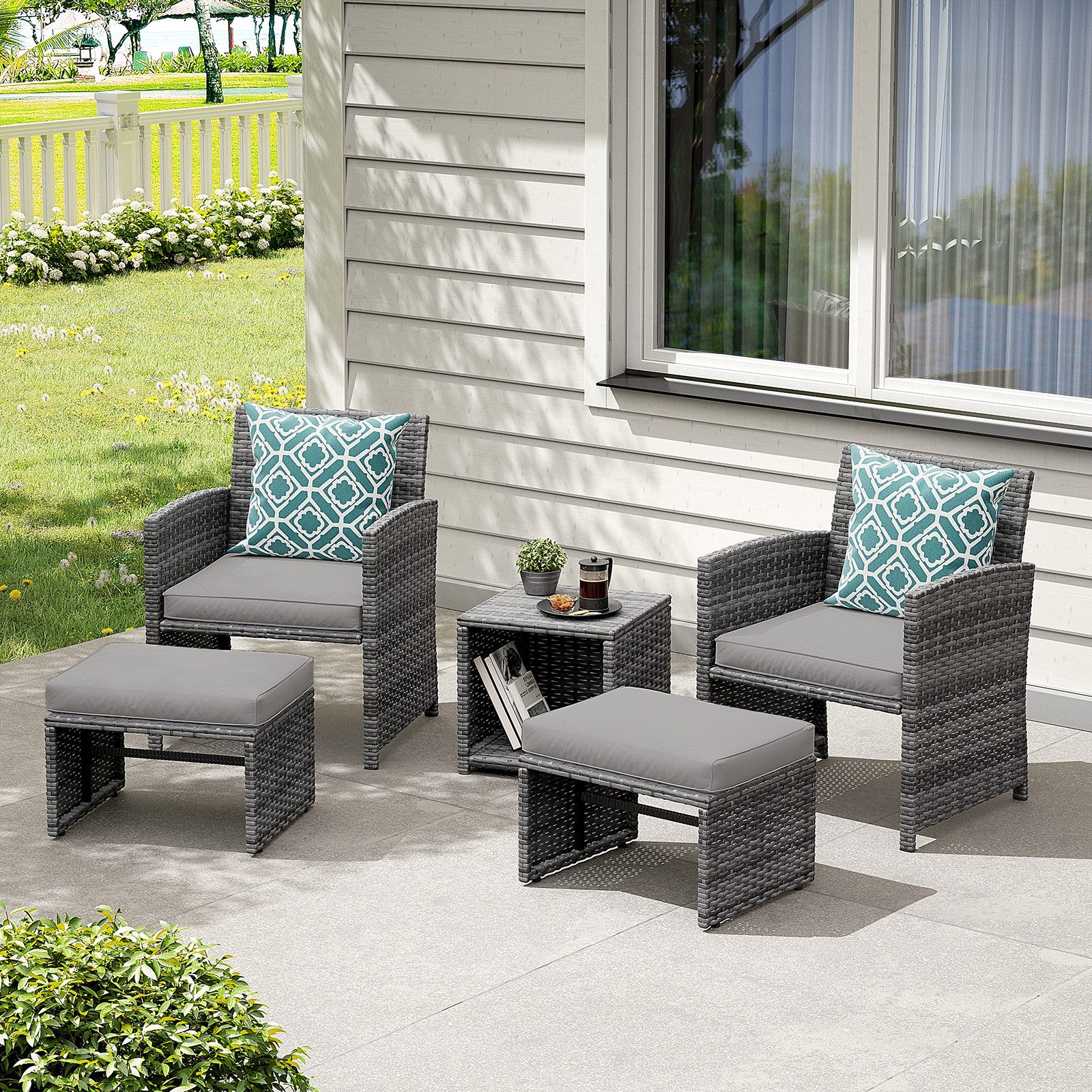 JOIVI Balkonset Balkonmöbel-Set, 5-tlg Rattan Gartenmöbel-Set, günstig online kaufen