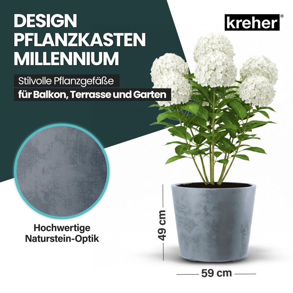 Kreher Pflanzkübel 'Millennium' in Naturstein Optik, 80 Liter, rollbar (Far günstig online kaufen