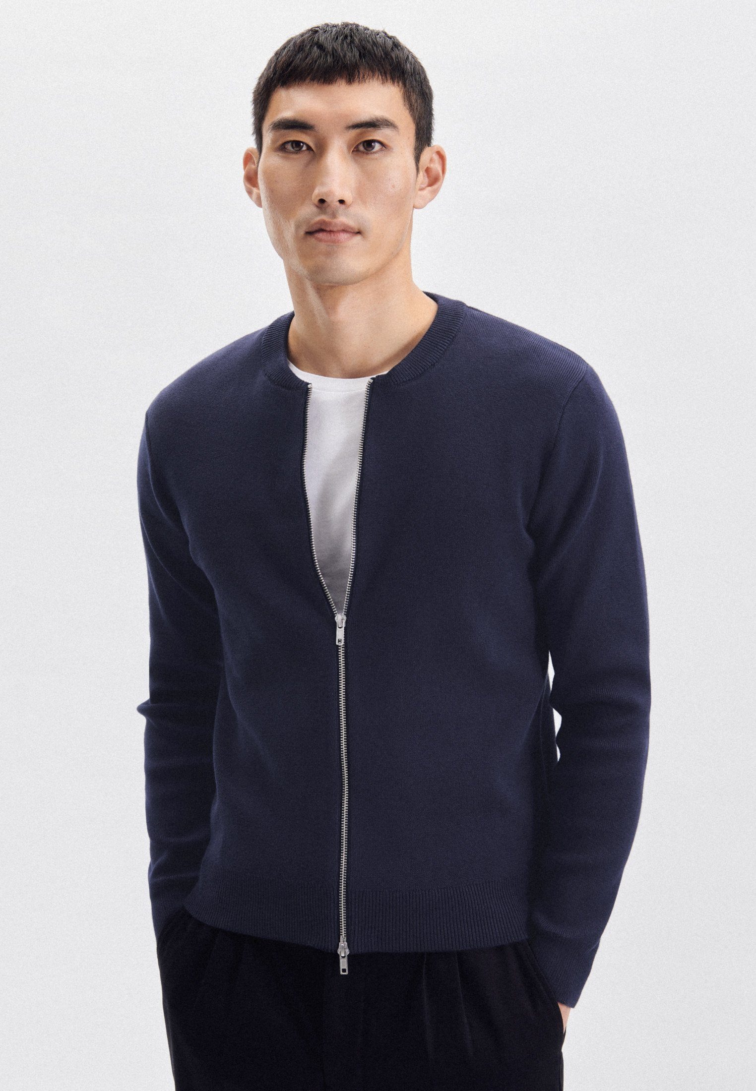 seidensticker Strickjacke Schwarze Rose Langarm Rundhals Uni