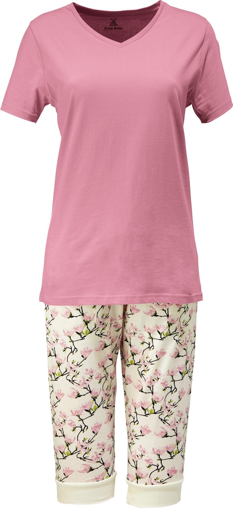 Erwin Müller Pyjama Damen-Schlafanzug Single-Jersey Blumen