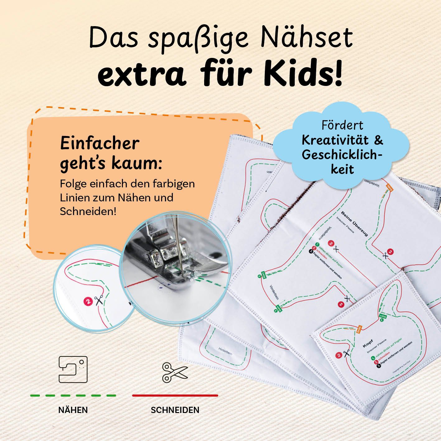 cuci cuci Kreativset Näh-Baukasten für Kinder - erste Näherfolge garantiert, (Pferd Pepper), Komplettset mit allem, was du zum Nähen brauchst