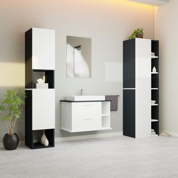 GARLIVO Waschbeckenunterschrank GLA-80R mit Schubladen, Badezimmer Waschtischunterschrank, Weiß Breite 80 cm, Soft-Close, Push-to-Open/ Tip-On, Hängend