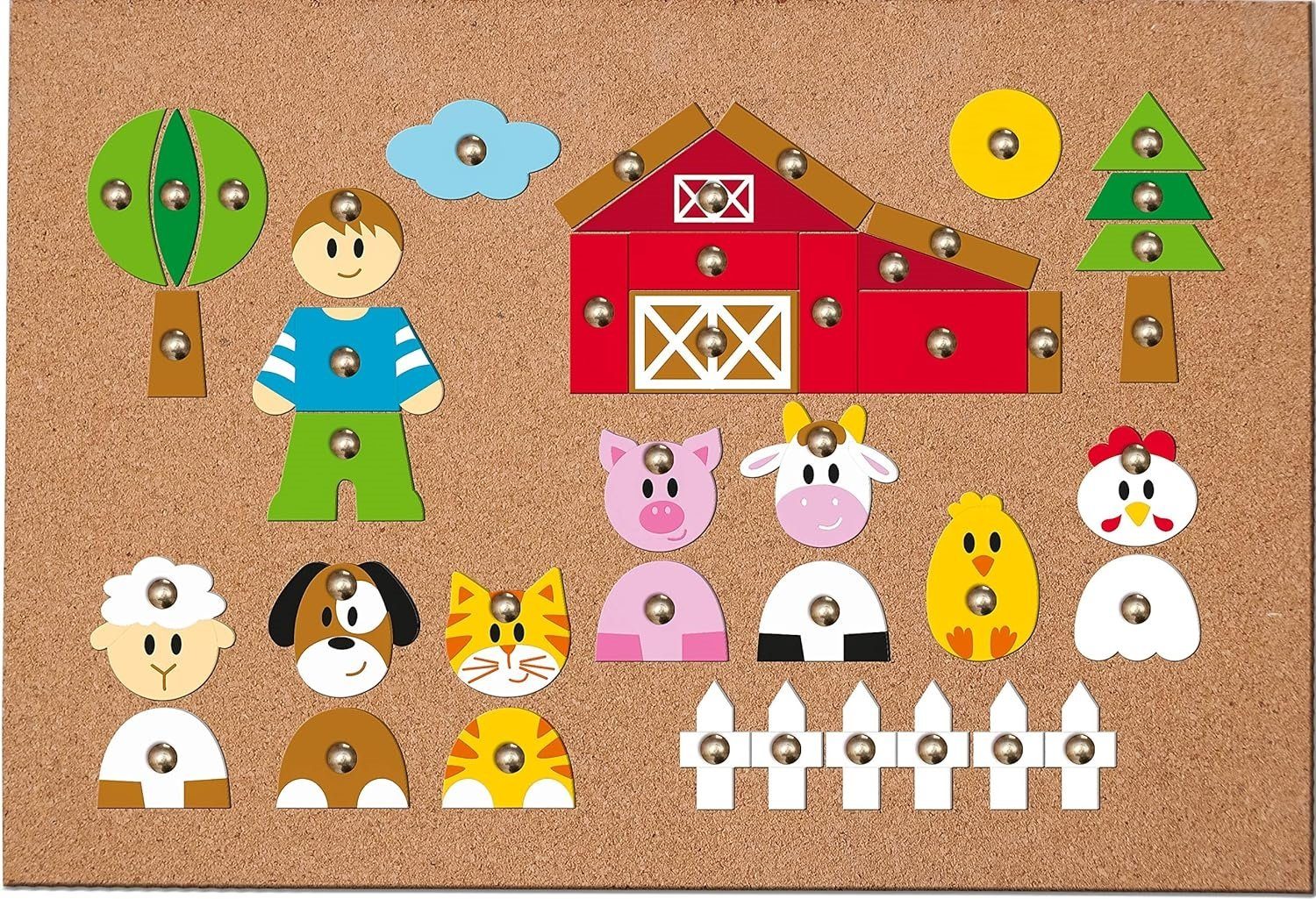 Woodyland Lernspielzeug 150 teiliges Kork-Hammer-Motorikspiel mit Holzplättchen (150-St), Lernspiel das die Motorik fördert
