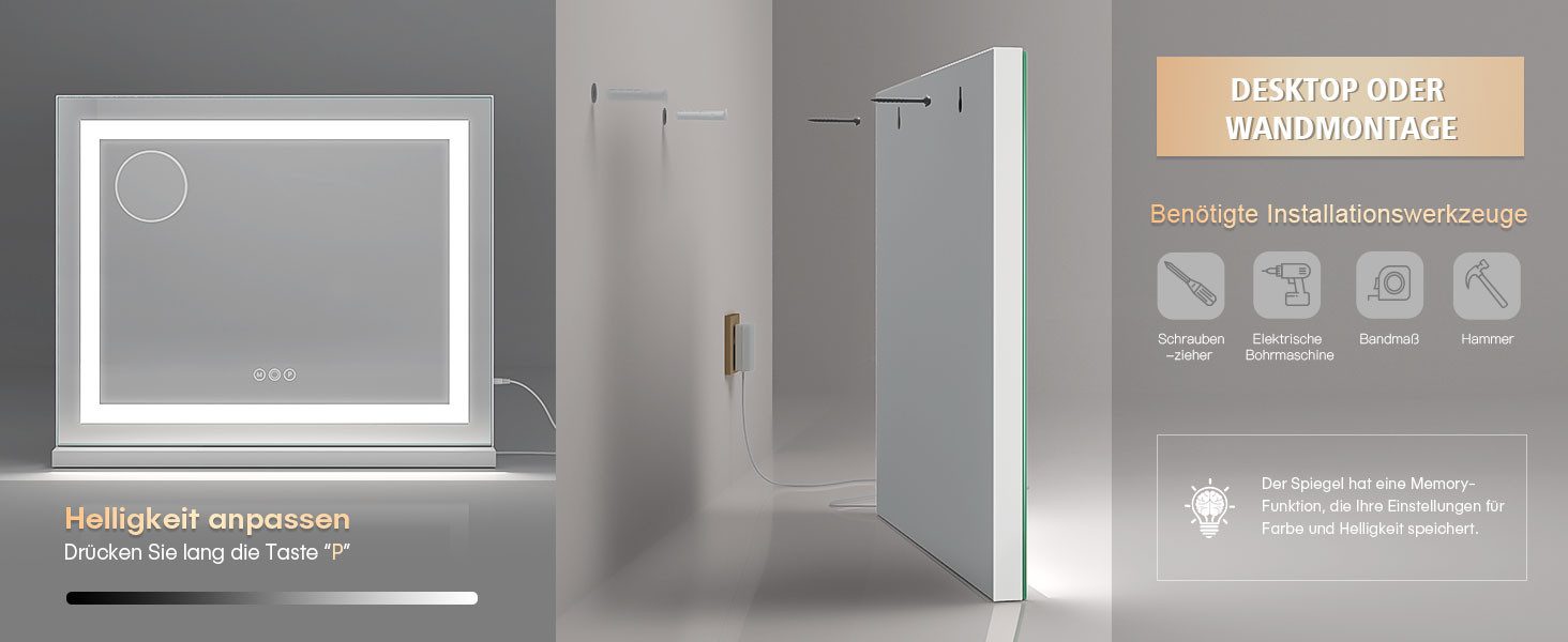 Dripex Schminkspiegel Hollywood Make-up Spiegel mit 3 Farblichtmodi USB Anschluss