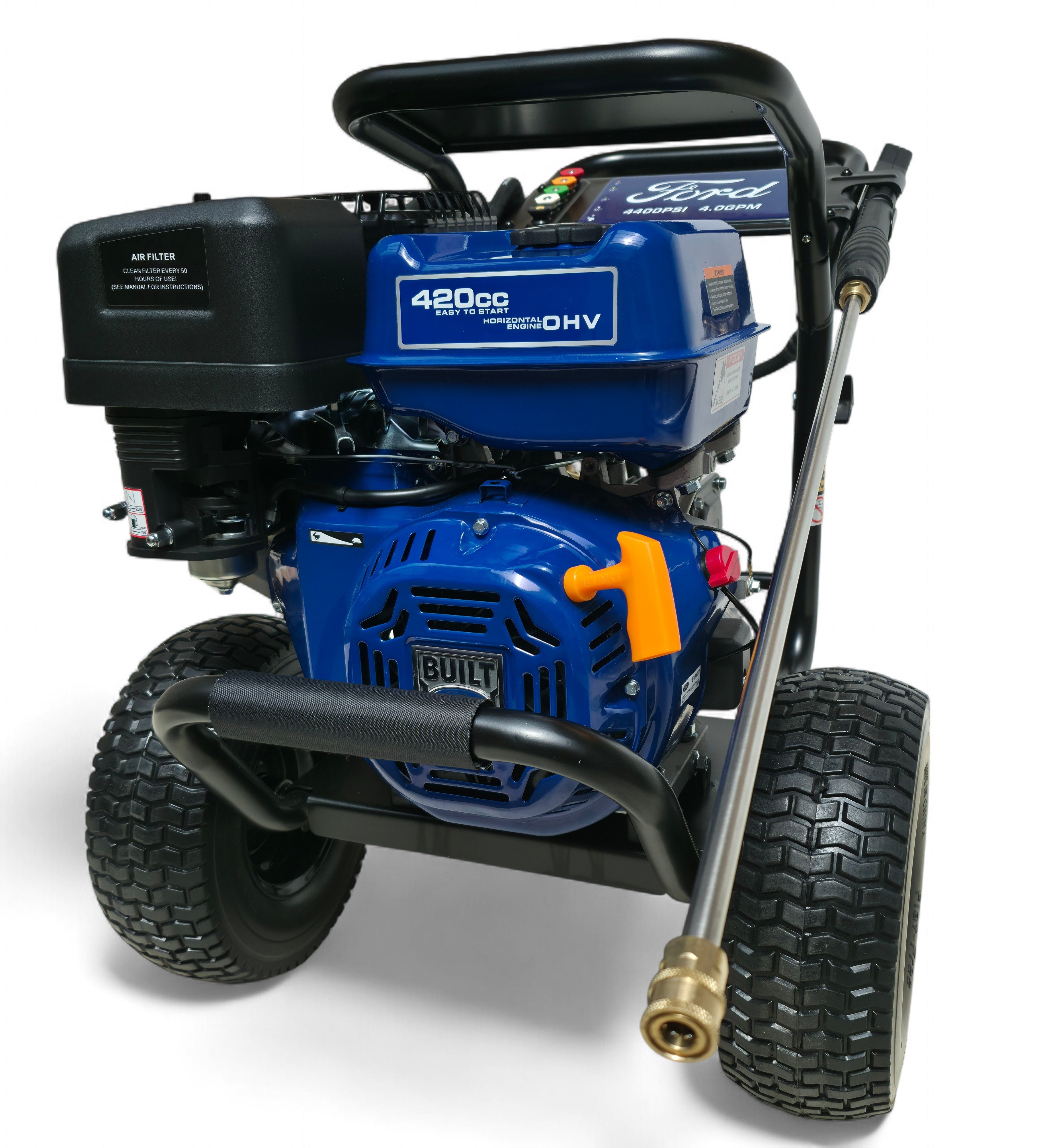 DeTec. Hochdruckreiniger Ford Benzin 13PS, Flächenreiniger 420cm³, Industrie-Steinreiniger, Druck max: 303 bar, Fördermenge max: 906 l/h, Annovi reverberi RSV-4G40 Triplex Keramik Hochdruckpumpe