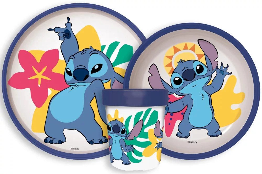 Stor Kinderbesteck Lilo & Stitch Frühstücksset Geschirr Kindergarten Besteckset 260ml, Rutschfest