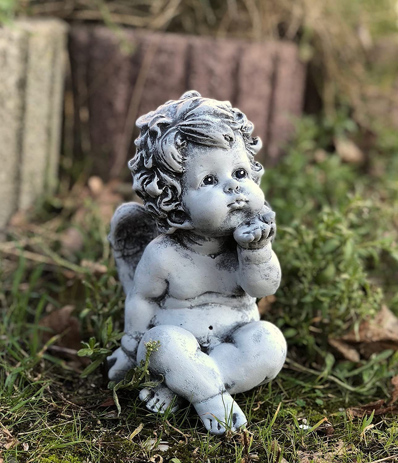 Stone and Style Engelfigur Frostfeste Steinfigur Engelchen pustend