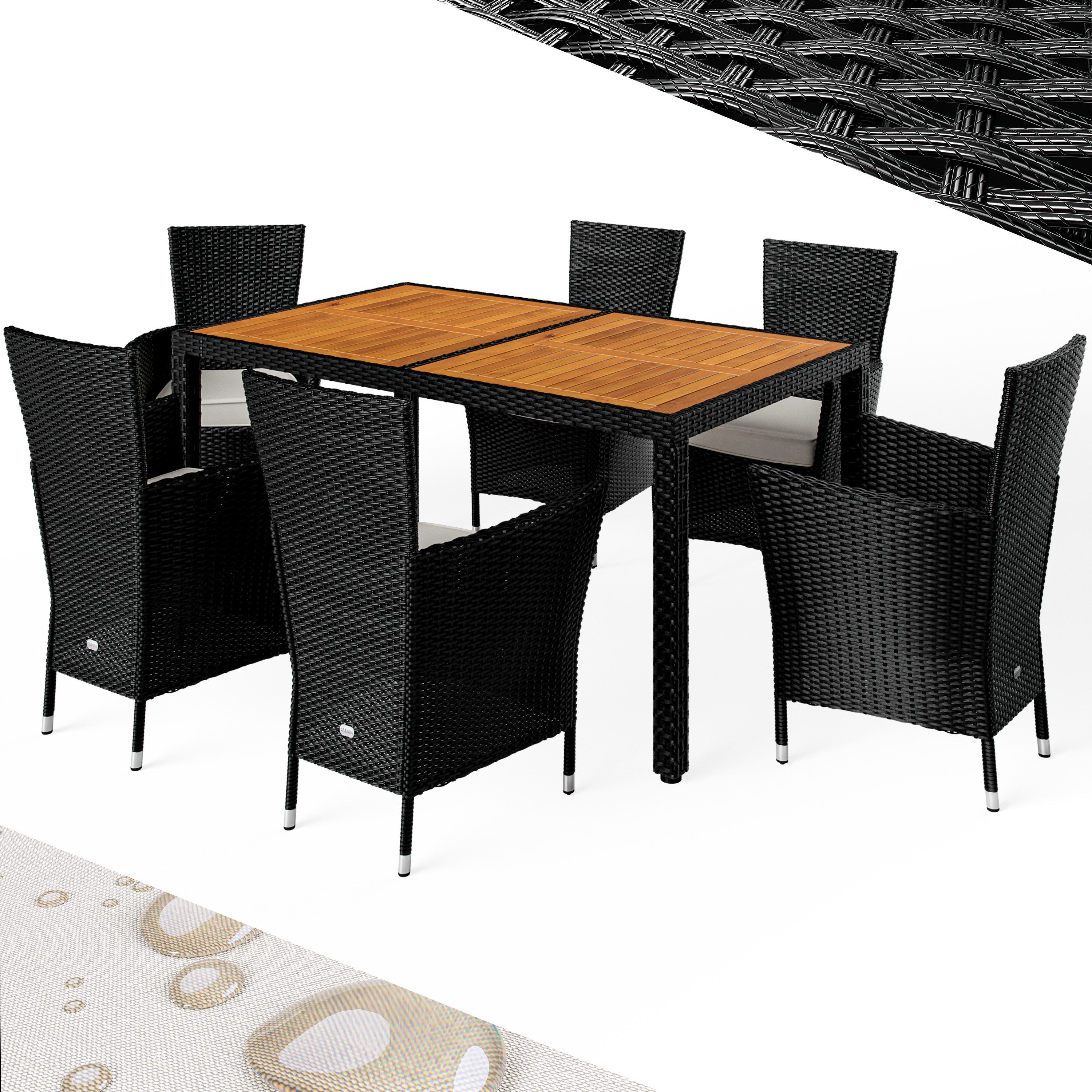 Casaria GartenEssgruppe, (7tlg), Polyrattan 6 stapelbare Stühle