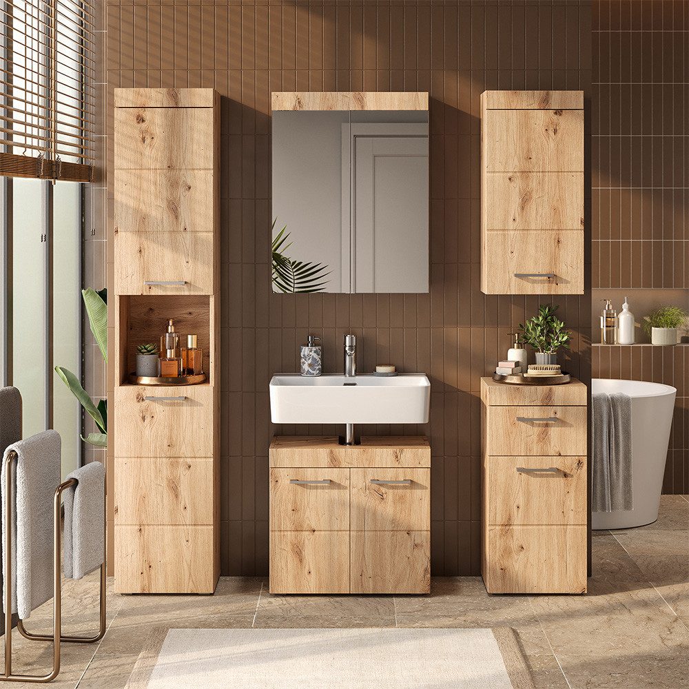 Vicco Badmöbel-Set Luna, Eiche, 5 Teile, (5-St., 5er Set)