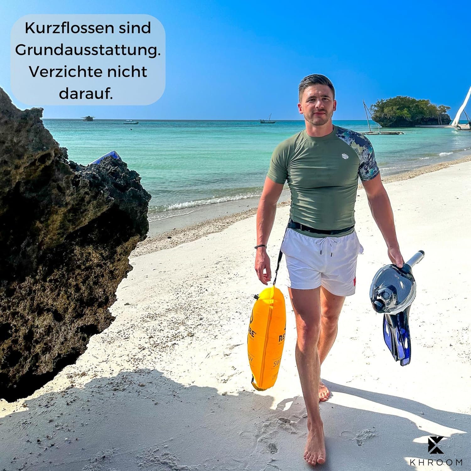 Khroom Flosse Gr.32-47 Erwachsene und Kinder Schwimmflossen Kurzflossen Schnorcheln (Schnorchelflossen), verstellbar, kurz, leichtes Reisegepäck