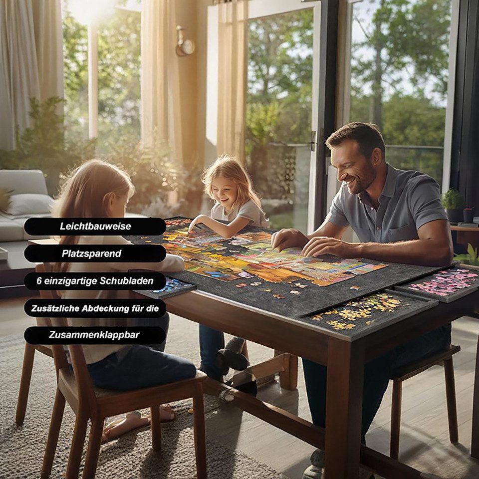 Jumpeak Puzzleunterlage Puzzlematte, 1000 Teile, Filz, Faltbar, 5 Farben, Puzzleaufbewahrung, Faltbar mit Klettverschluss – unfertige Puzzles sicher transportieren