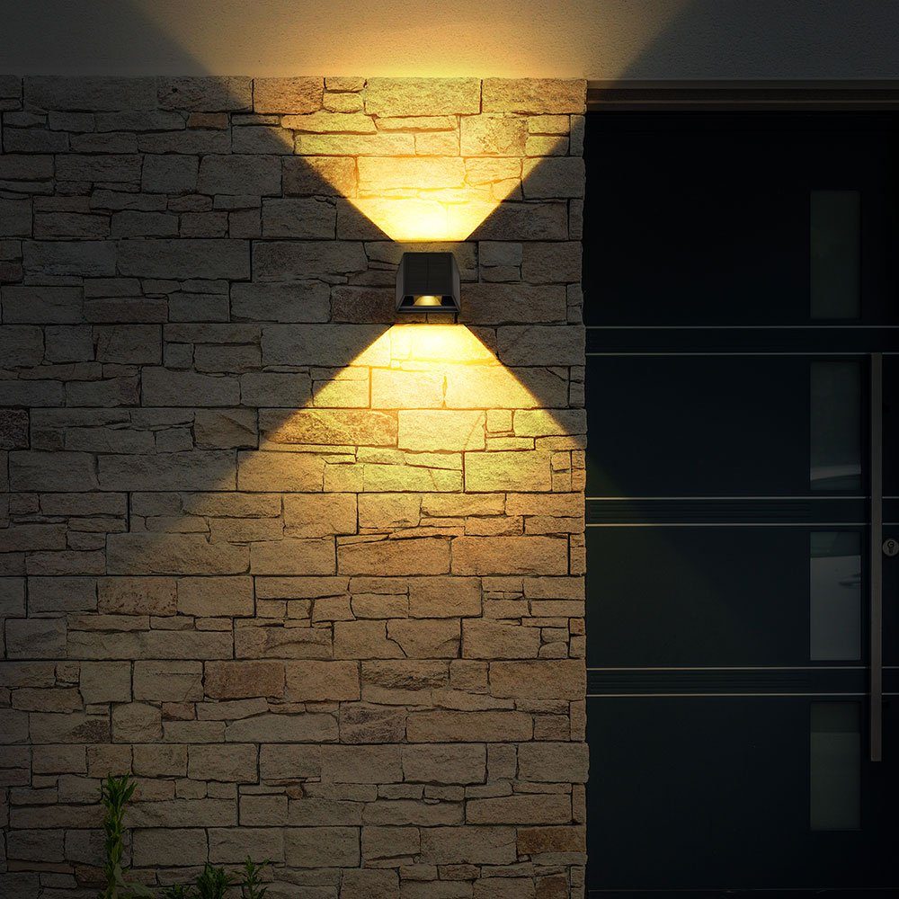 Außen-Wandleuchte, Warmweiß, Wandstrahler Außenwandleuchte verbaut, LED-Leuchtmittel fest Solarlampe LED Globo