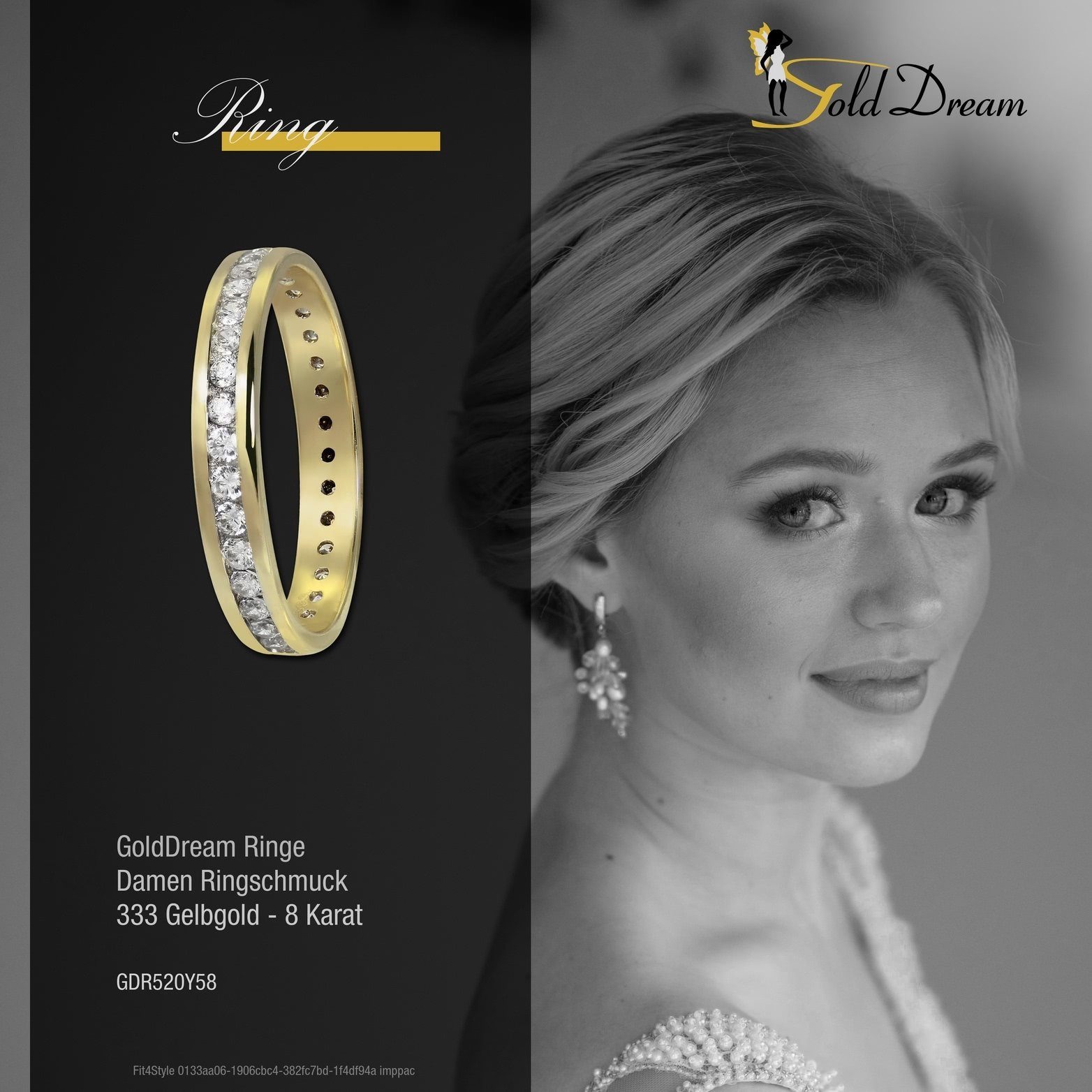 GoldDream Goldring GoldDream Ring Damen Gr. 58 Gold 8K, Damen Ring Echtgold, 333er Gelbgold, gold, weiß, Zirkonia