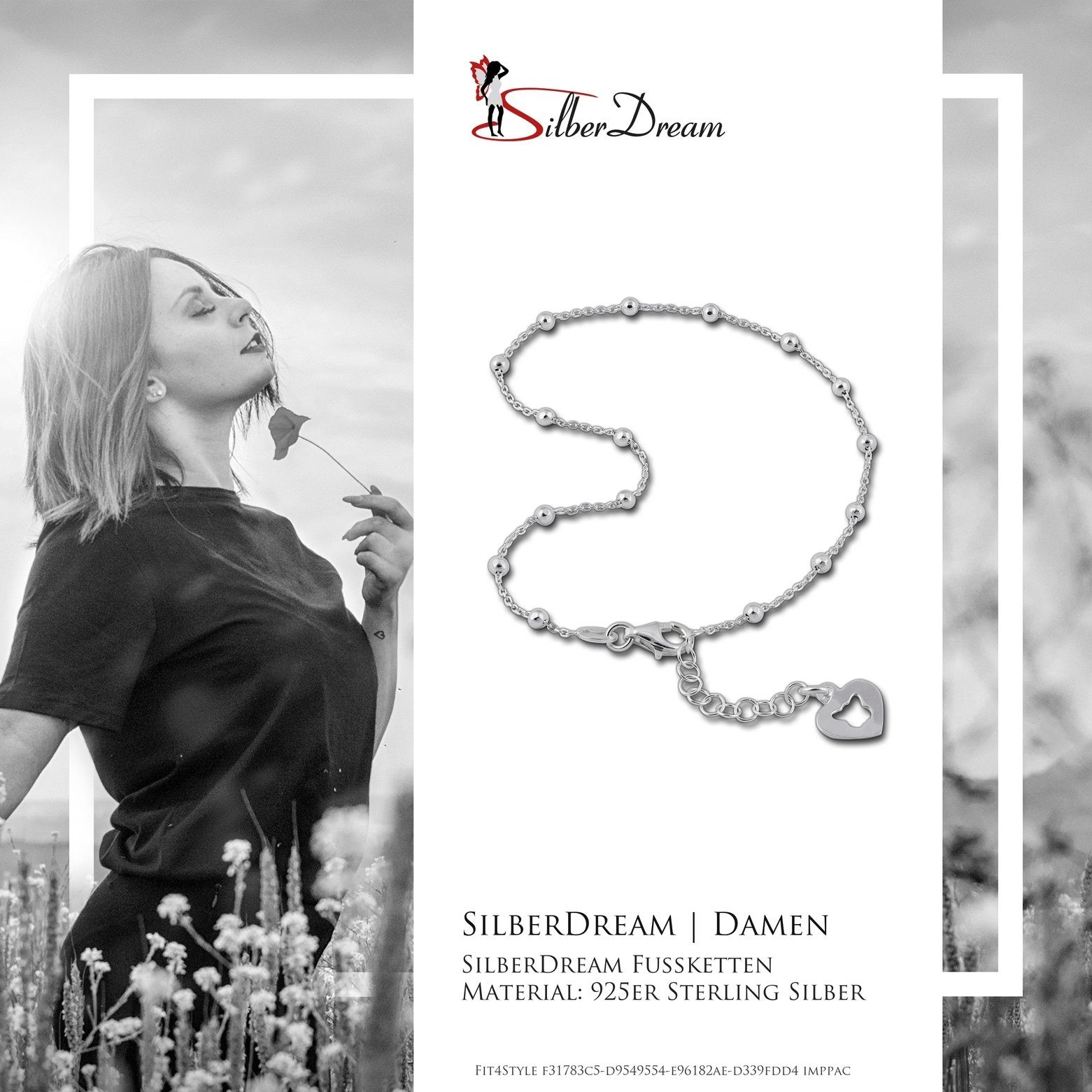 SilberDream Fußkette mit Anhänger SilberDream Fußkette für Damen 925, Damen Fußkette Herz aus 925 Sterling Silber, Farbe: silber