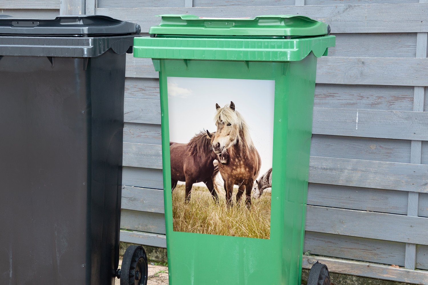 - - MuchoWow St), Abfalbehälter Frühling Pferde (1 Sticker, Mülleimer-aufkleber, Gras Wandsticker Mülltonne, Container,