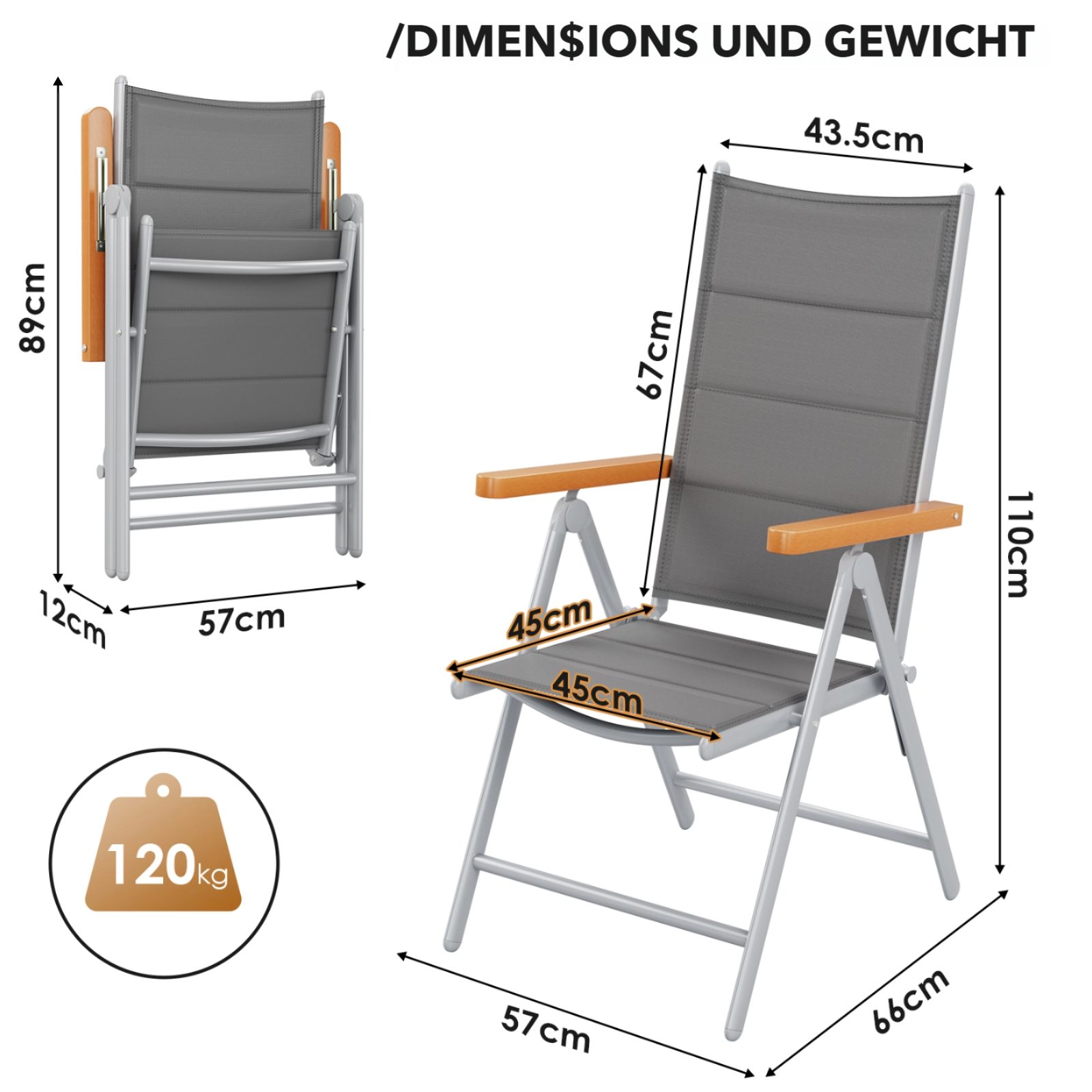 TLGREEN Gartenstuhl Hochlehner Klappbar,2er Set Aluminium günstig online kaufen