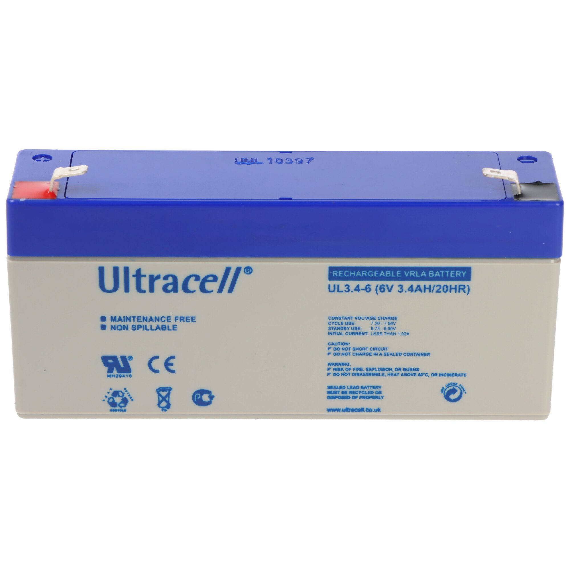 Ultracell Ultracell UL 3.4-6 Blei Akku mit Faston 4,8mm Kontakten, Abmessungen Akku 3400 mAh (6,0 V)