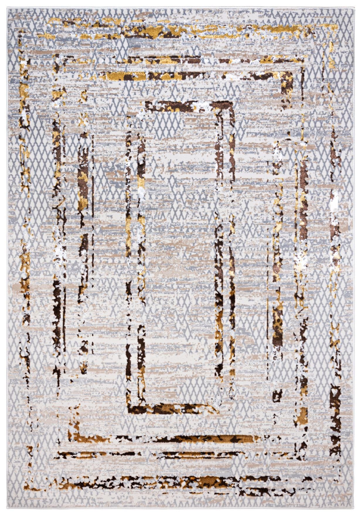 Mazovia Designteppich Modern Teppich für Wohnzimmer - Glänzende Beige Creme mit Gold, 80 x 150 cm