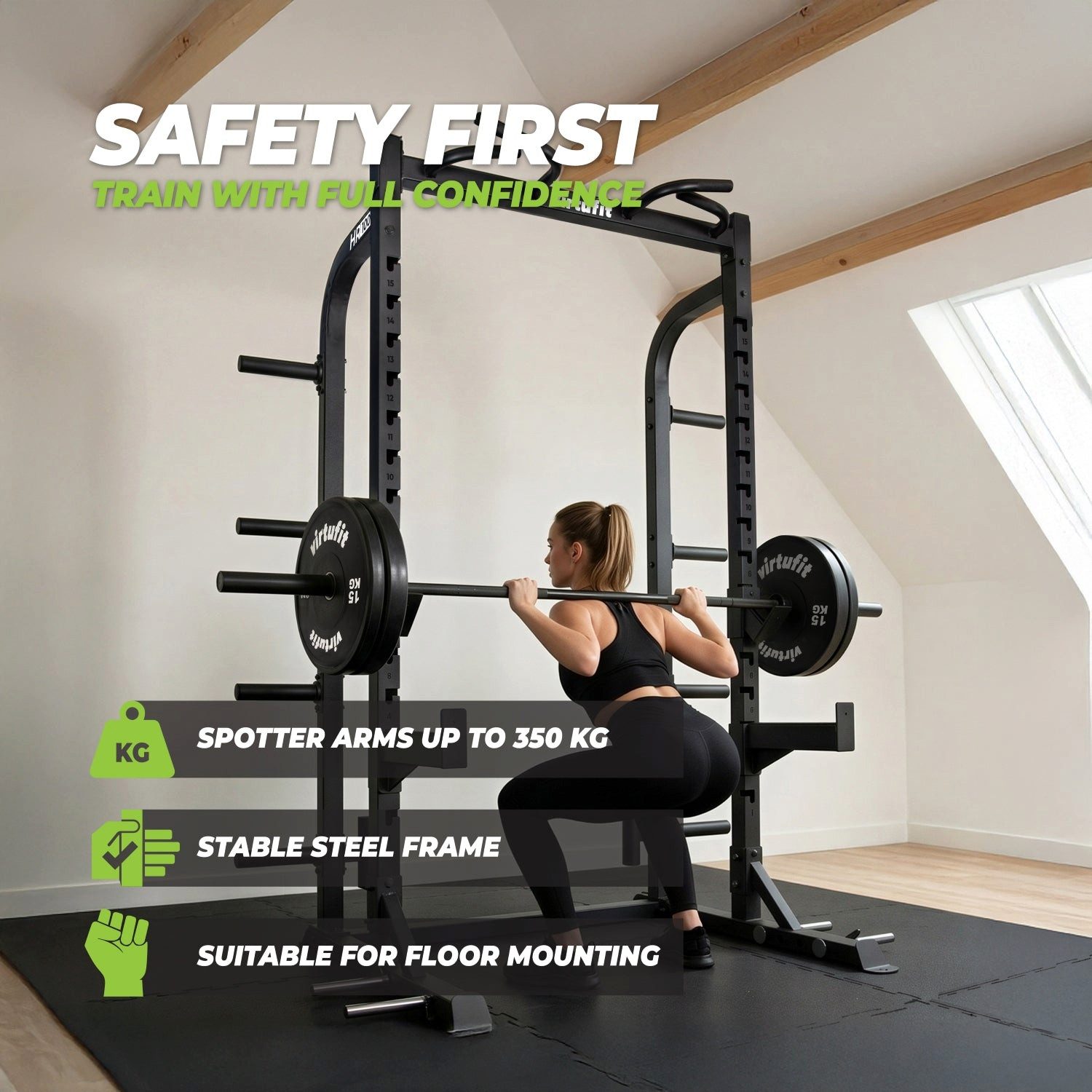 VirtuFit Power Rack VirtuFit HR100 Half Rack Squat Rack Kraftstation mit Klimmzugstange