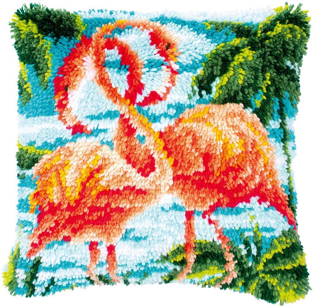 Vervaco Kreativset Vervaco PN-0186006 Knüpfkissenpackung 2 rosa Flamingos, (Set, Vervaco embroidery Kit), Made in Europe