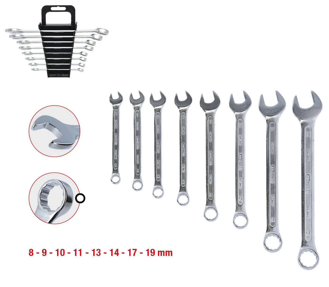 Thumbnail - KS Tools Maulschlüssel Ringmaulschlüssel-Satz, abgewinkelt, 8-tlg 8-19mm (517.0048)