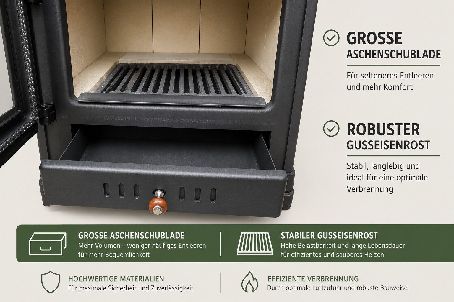 Prity Kaminofen Prity WD Kaminofen 15,9 kW Holzofen BImSchV2 Scheitholz 45 cm, 16 kW