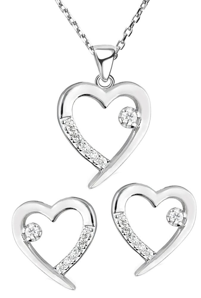 Limana Schmuckset 925 Silber Herz Ohrringe mit Kette und Anhänger Herzkette Herzohrringe (inkl. Schmuckbox), Liebe Geschenkset Geschenk Set für Sie Frauen Damen Freundin Mutter