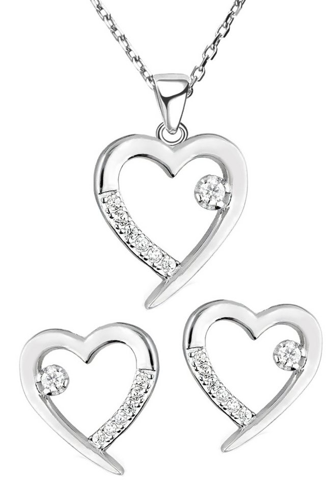 Limana Schmuckset 925 Silber Herz Ohrringe mit Kette und Anhänger Herzkette Herzohrringe (inkl. Schmuckbox), Liebe Geschenkset Geschenk Set für Sie Frauen Damen Freundin Mutter