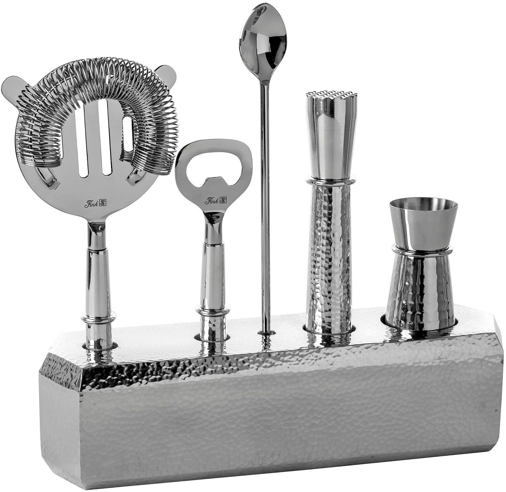 Fink Cocktail-Set NASSAU, Barzubehör, silberfarben, (Set, 6-tlg), mit feiner Hammerschlagstruktur