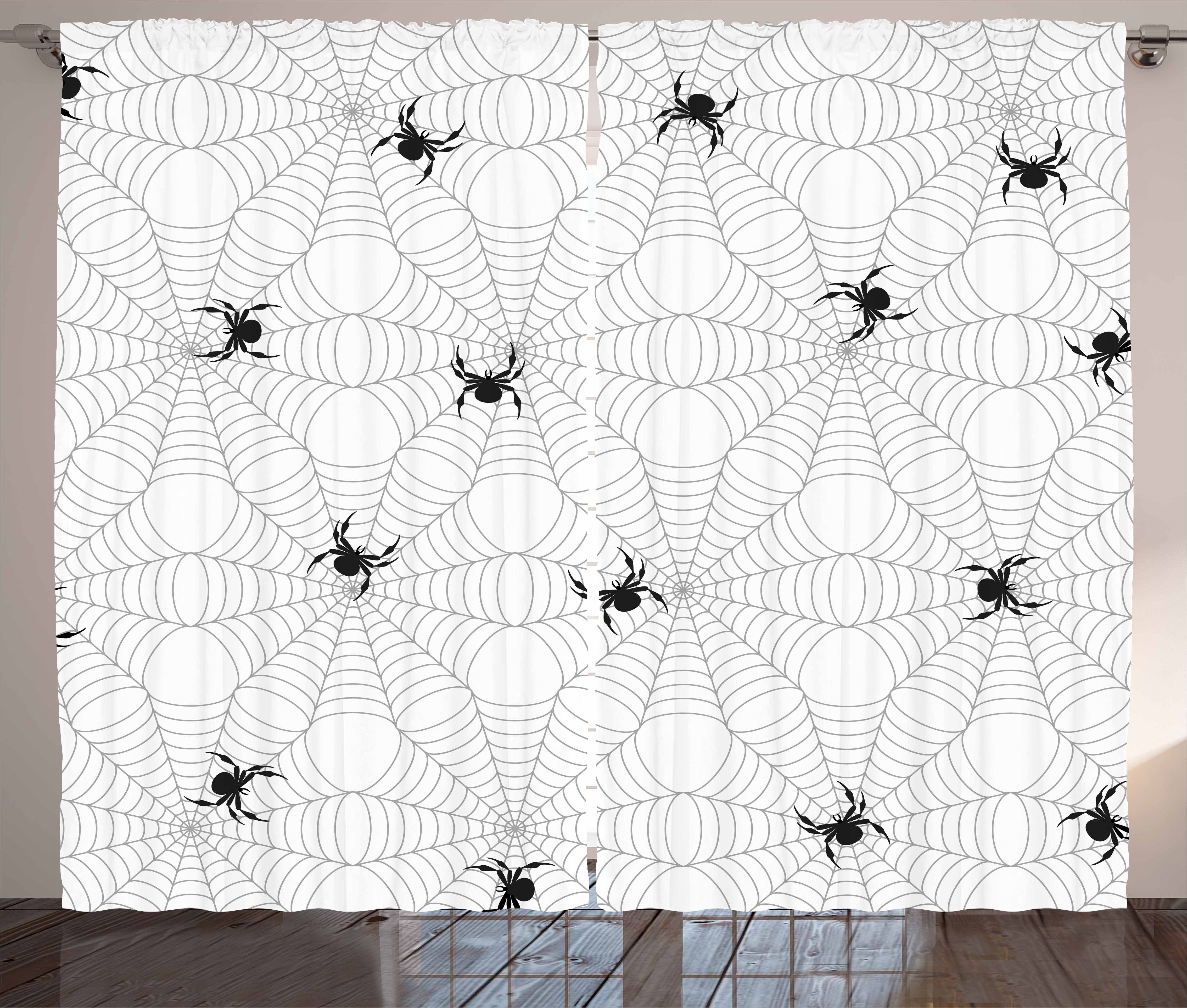 Gardine Schlafzimmer Kräuselband Vorhang mit Schlaufen und Haken, Abakuhaus, Spinnennetz Schwarz Insektennetz