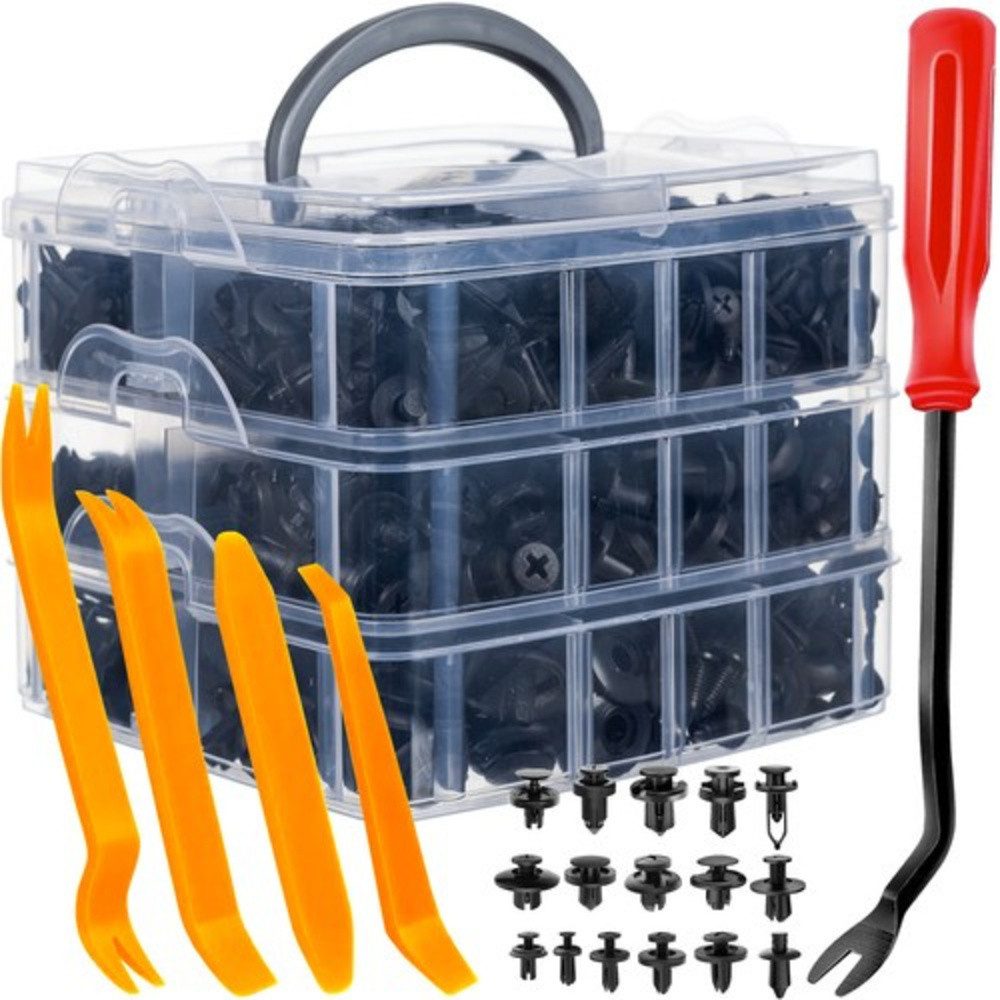 ISO TRADE Schrauben-Set Satz Autoclips Abzieher, (Spar-Set, 620 St., Auto-Manschettenknöpfe), Enthält 4 Kunststoff-Extraktoren und 1 Clip-Abzieher