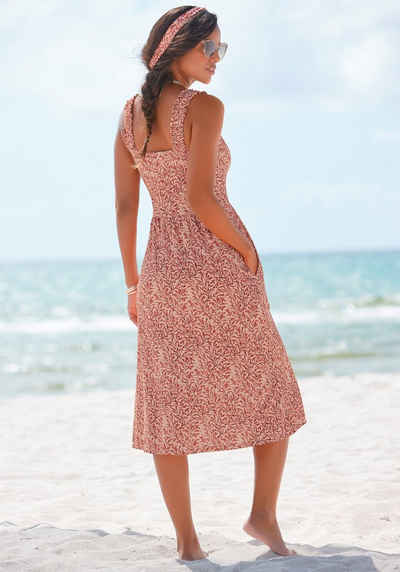 Beachtime Jerseykleid mit Blätterdruck und Taschen, leichtes Strandkleid, Sommerkleid