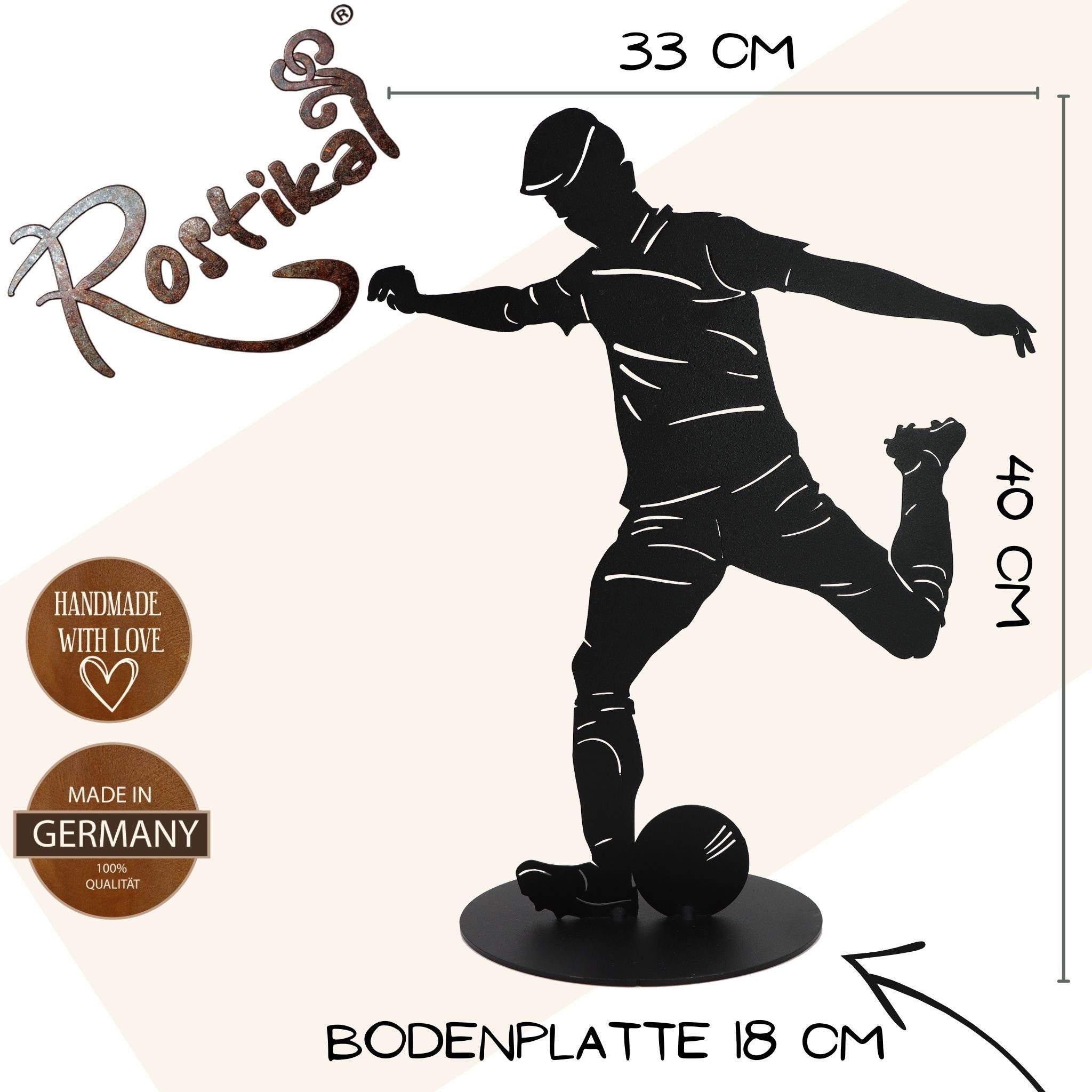 Rostikal Gartenfigur Fußball Dekofigur 40 cm Fußballspieler, Wahlweise in schwarz oder rostig
