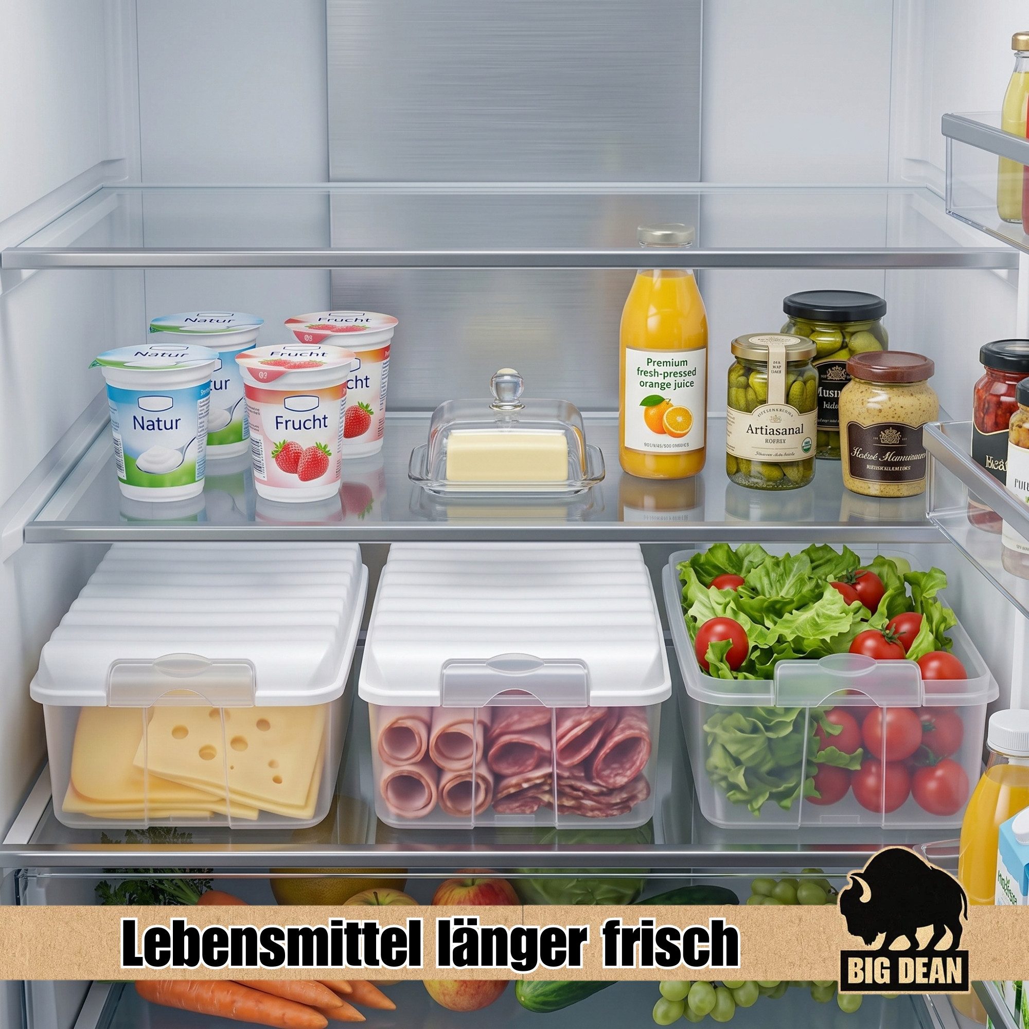 BigDean Frischhaltedose 3x Aufschnittboxen 2,5l stapelbare Kühlschrank Organizer Set, Kunststoff, (Mehrteiliges Set, 6-tlg), 100% BPA-frei, Spülmaschinengeeigne – Bild 2 von 5