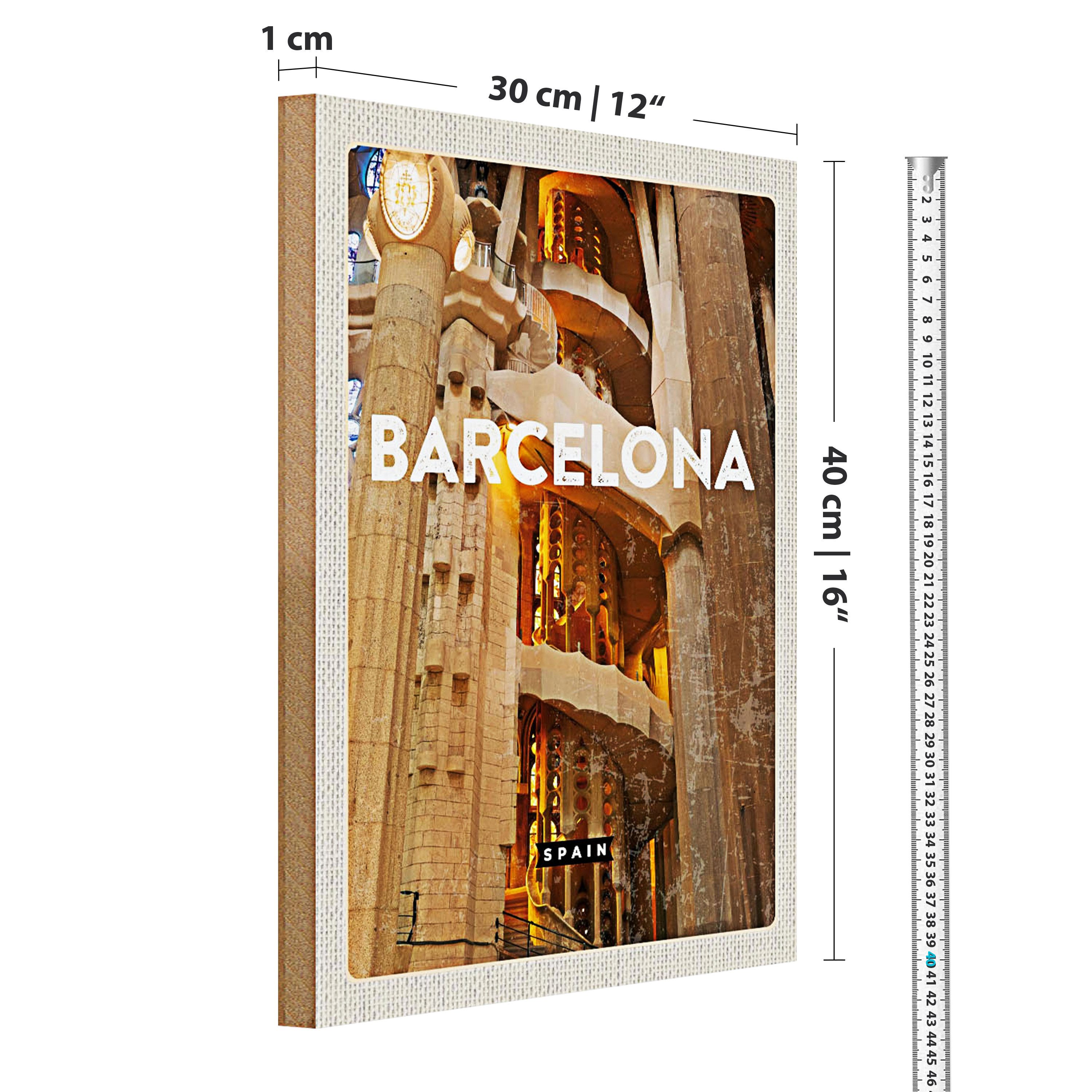 Roomando Holzbild Reise 30x40cm Barcelona Spanien Mittelalter Bild