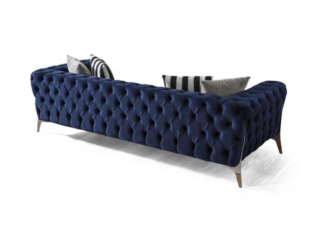 JVmoebel 3-Sitzer Chesterfield Sofa 3 Möbel Sitzer luxuriös Samt für Europa 1 Teile, in Blau Made Wohnzimmer
