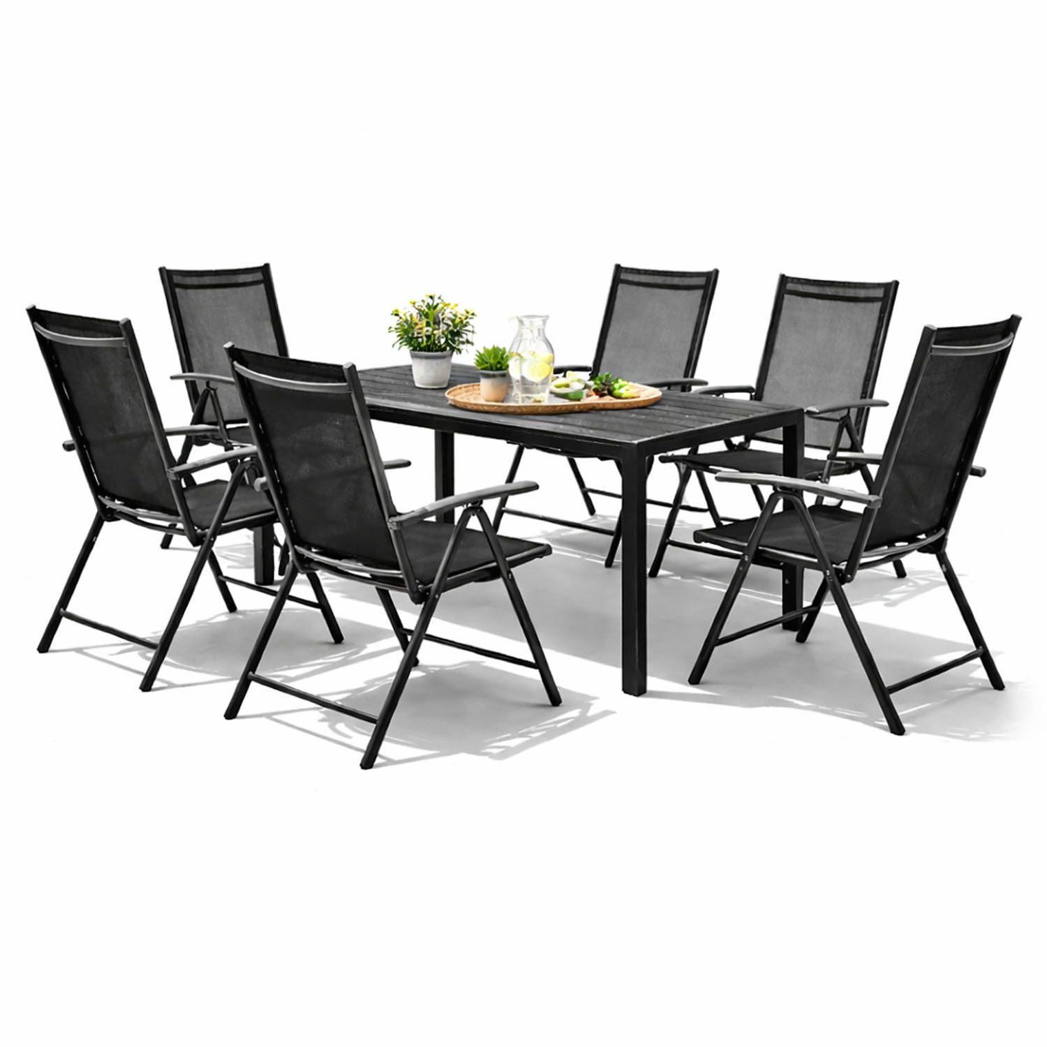 Mojawo Essgruppe Gartengarnitur Sitzgarnitur 7-teilig L150xB90cm Aluminium Anthrazit