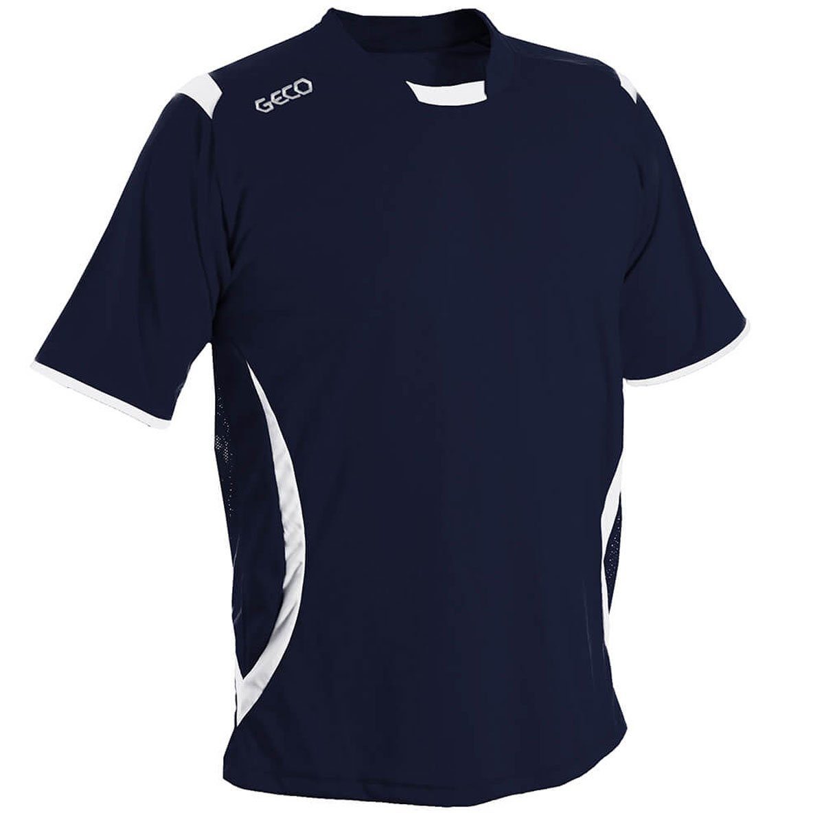 zweifarbig Geco Sportswear Levante Geco Fußballtrikot Trikot Fußballtrikot seitliche Mesh Einsätze navy/weiß kurzarm Fußball
