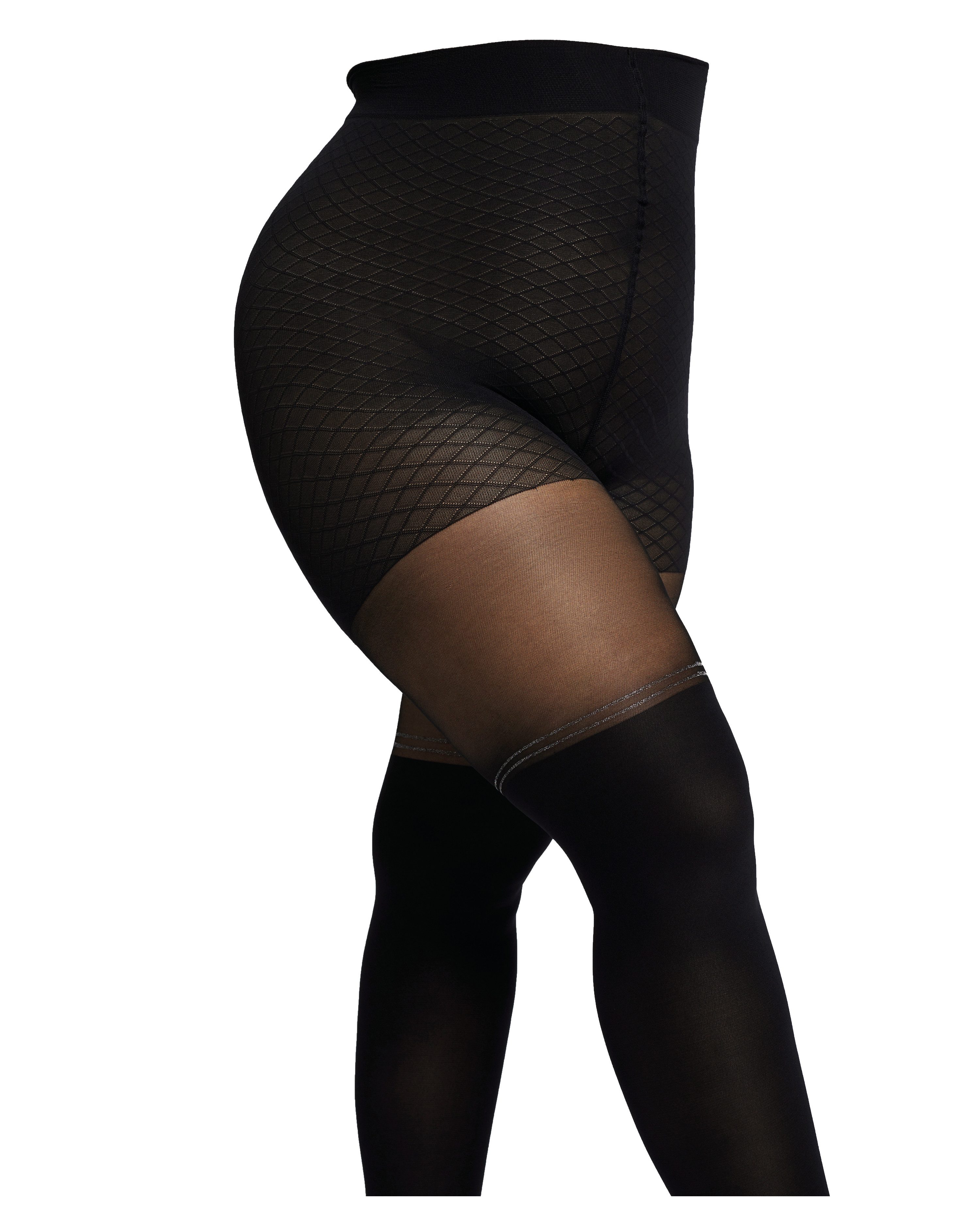 Camano Overknee-Strumpfhose fine curvy 70 DEN DEN 70/30, Glitzerstreifen, Curvy-Tights