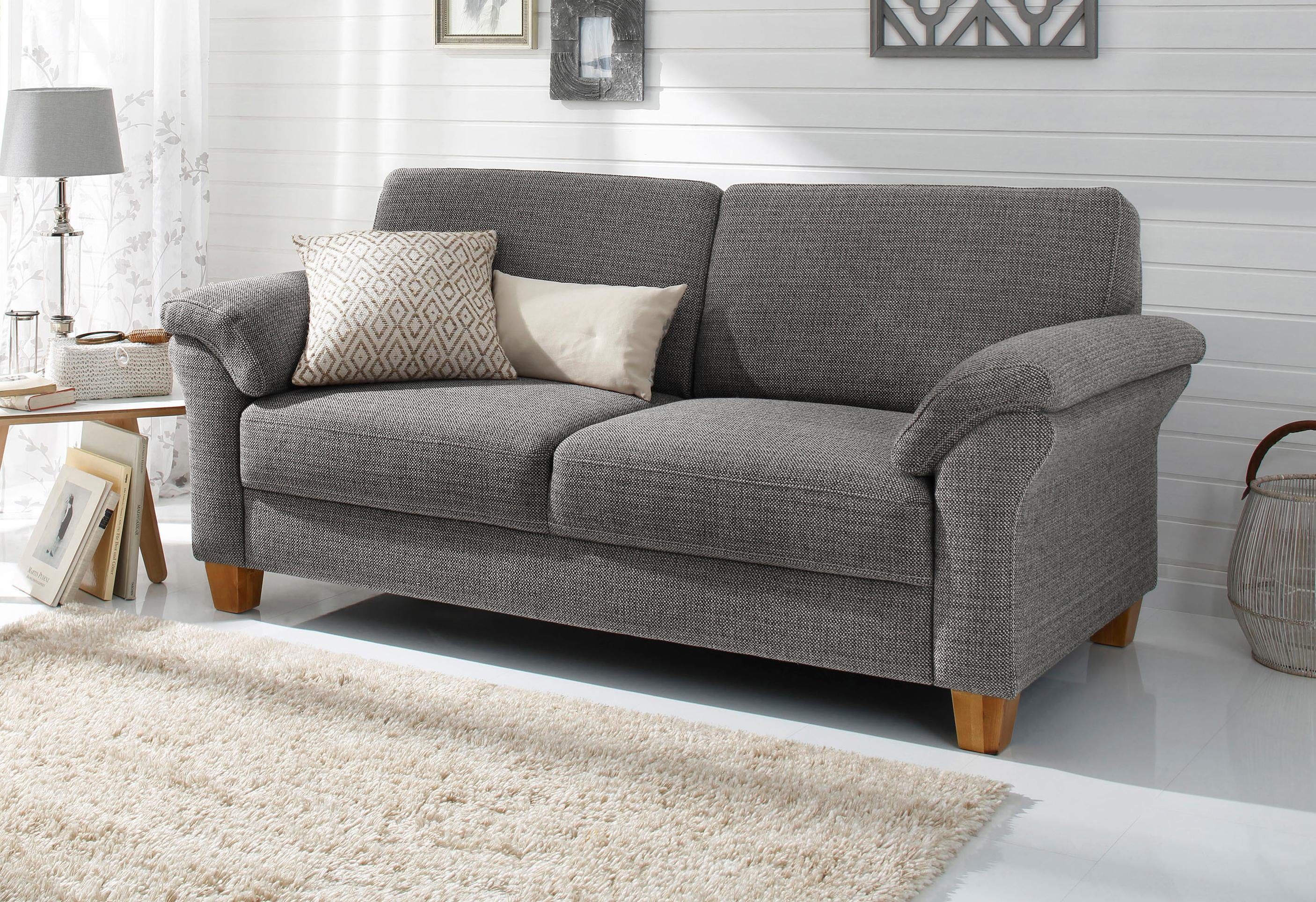 OTTO home 3-Sitzer Borkum, B: 186 cm, Federkern, Komfortsitzhöhe 46 cm, Landhausstil, Holzfüße, Kopfstützen nachrüstbar