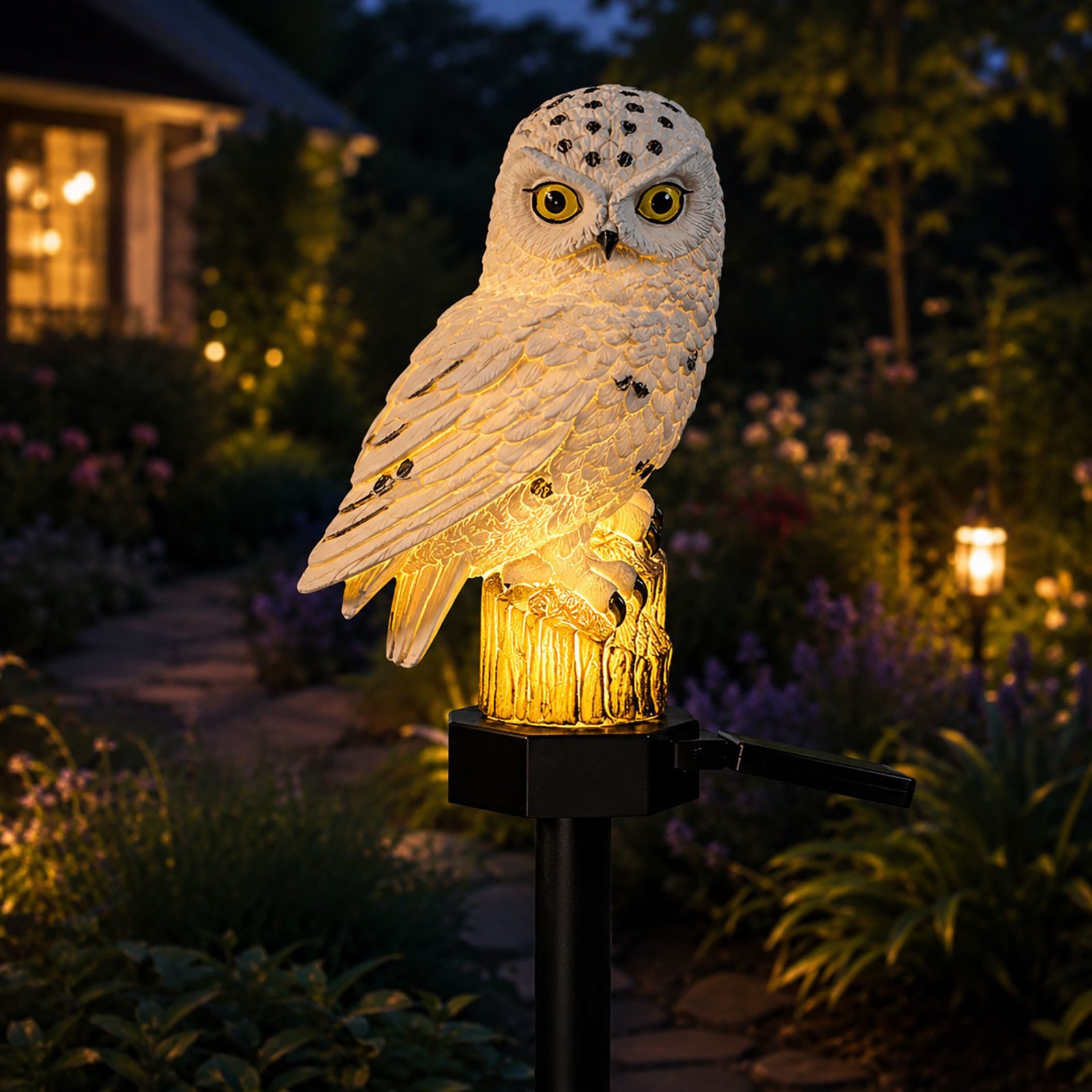 BURI Kugelleuchte Solar Eule Gartenleuchte 43cm LED Solarfigur Gartendeko Außenleuchte