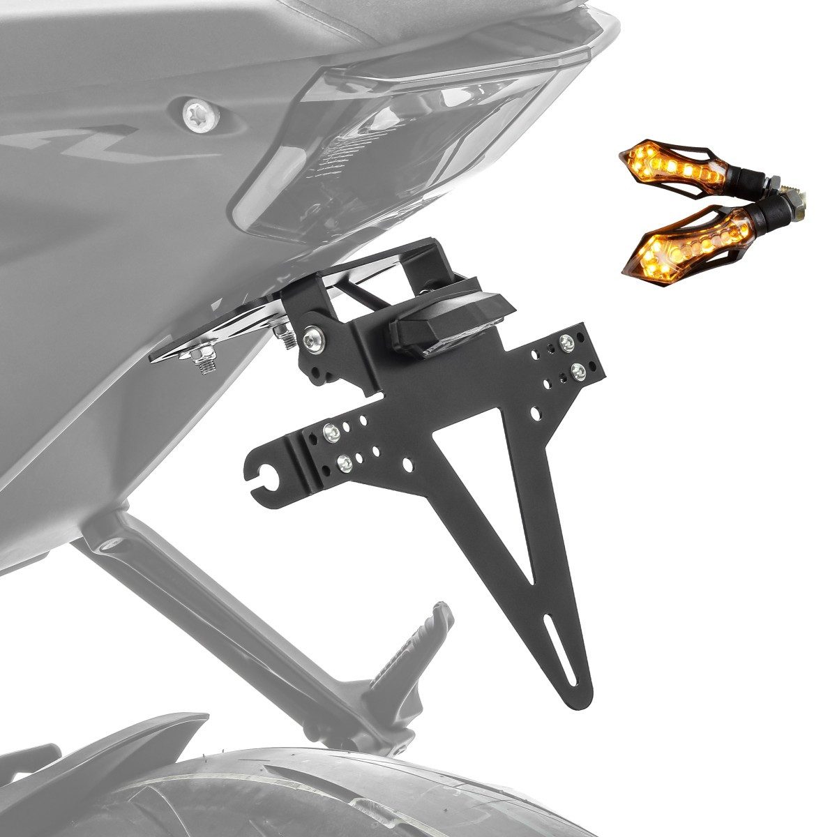 Zaddox Kennzeichenhalter Set Kennzeichenhalter + 2x LED Lauflicht passend für Kawasaki Ninja 65