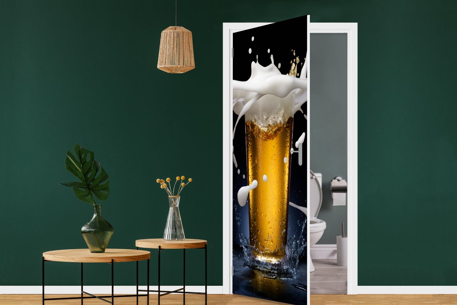 MuchoWow Türtapete Köstlicher Spritzer bedruckt, goldenen Bier, Türaufkleber, Matt, für (1 cm Tür, Fototapete im 75x205 St)